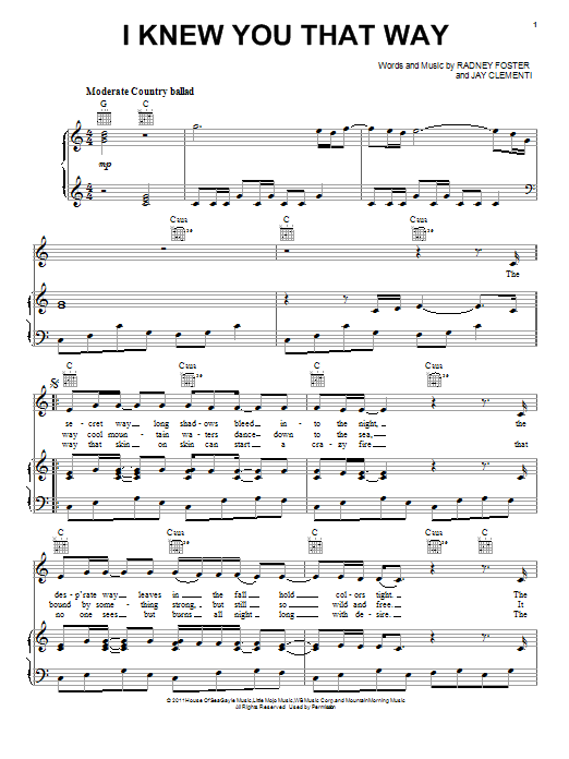 Download Luke Bryan I Knew You That Way Sheet Music and learn how to play Piano, Vocal & Guitar (Right-Hand Melody) PDF digital score in minutes