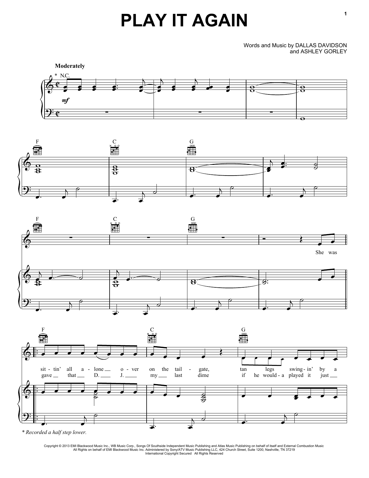 Download Luke Bryan Play It Again Sheet Music and learn how to play Piano, Vocal & Guitar (Right-Hand Melody) PDF digital score in minutes