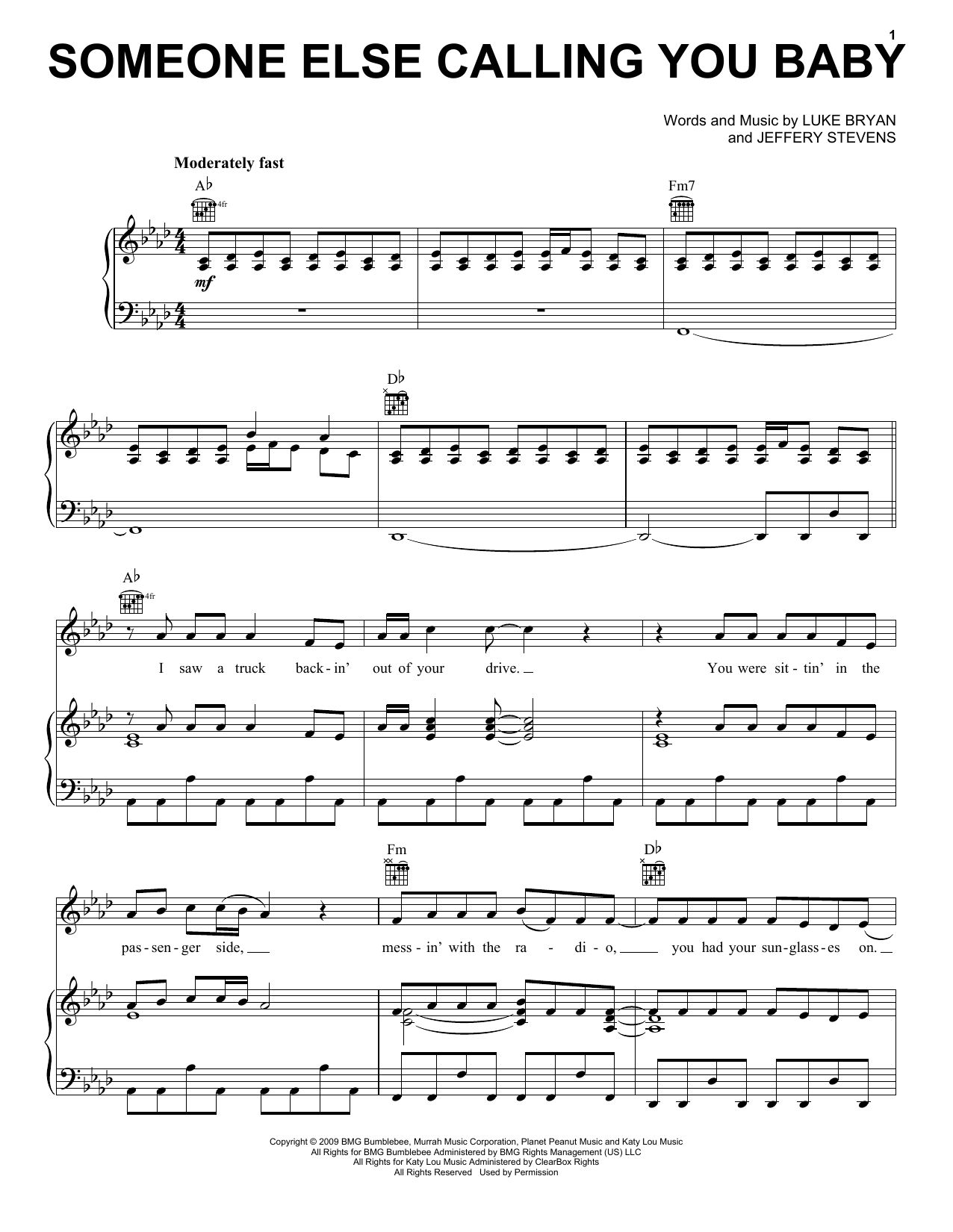 Download Luke Bryan Someone Else Calling You Baby Sheet Music and learn how to play Piano, Vocal & Guitar (Right-Hand Melody) PDF digital score in minutes