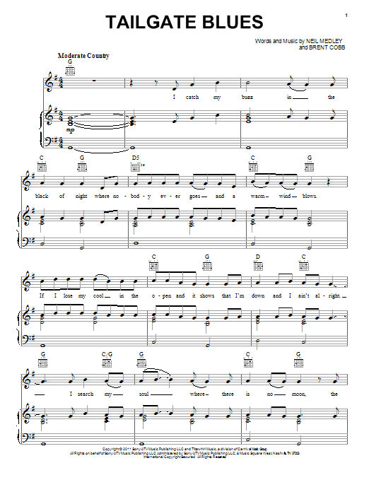 Download Luke Bryan Tailgate Blues Sheet Music and learn how to play Piano, Vocal & Guitar (Right-Hand Melody) PDF digital score in minutes