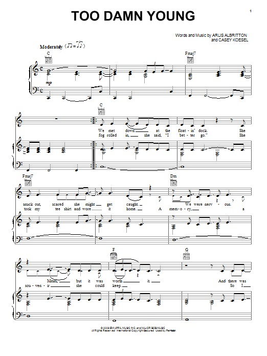Download Luke Bryan Too Damn Young Sheet Music and learn how to play Piano, Vocal & Guitar (Right-Hand Melody) PDF digital score in minutes