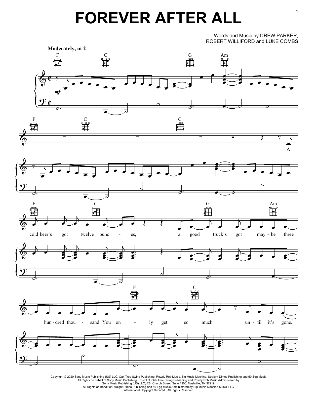 Download Luke Combs Forever After All Sheet Music and learn how to play Big Note Piano PDF digital score in minutes