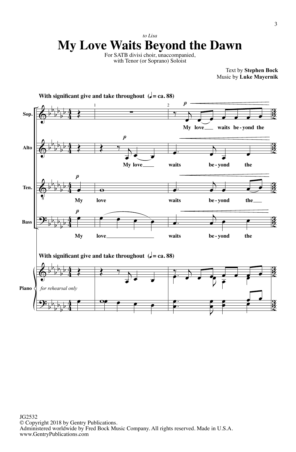 Download Luke Mayernik My Love Waits Beyond The Dawn Sheet Music and learn how to play SATB Choir PDF digital score in minutes