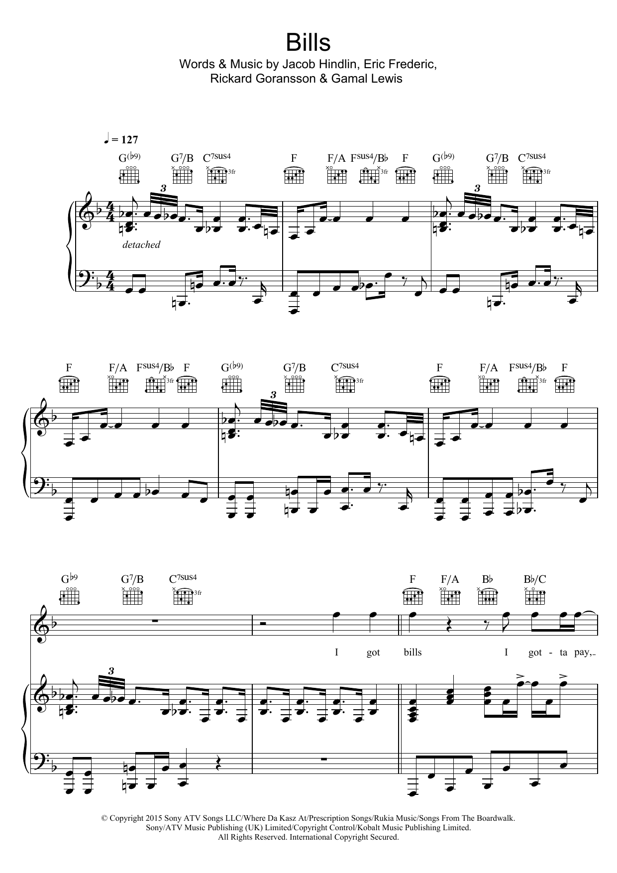 Download LunchMoney Lewis Bills Sheet Music and learn how to play Easy Piano PDF digital score in minutes