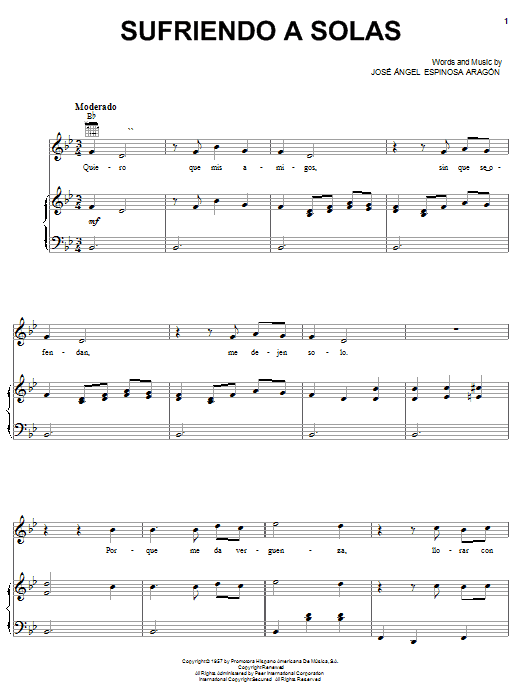 Download Lupillo Rivera Sufriendo A Solas Sheet Music and learn how to play Piano, Vocal & Guitar (Right-Hand Melody) PDF digital score in minutes