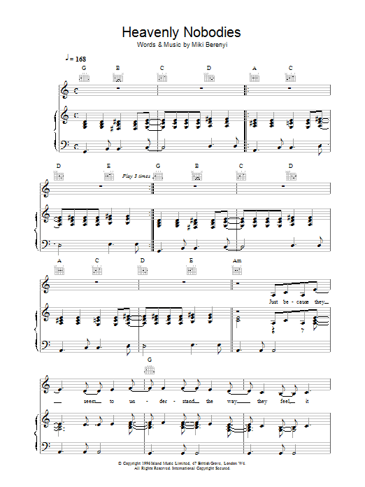 Download Lush Heavenly Nobodies Sheet Music and learn how to play Piano, Vocal & Guitar (Right-Hand Melody) PDF digital score in minutes