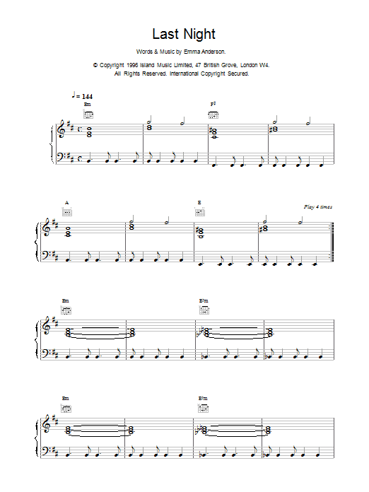 Download Lush Last Night Sheet Music and learn how to play Piano, Vocal & Guitar (Right-Hand Melody) PDF digital score in minutes