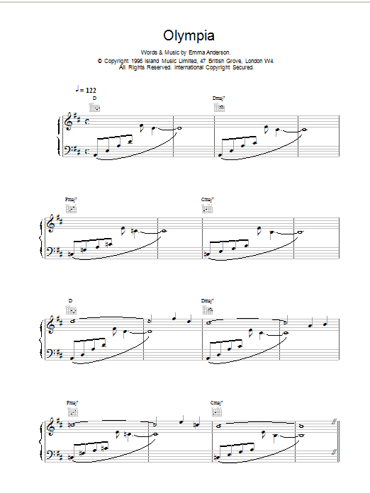 Download Lush Olympia Sheet Music and learn how to play Piano, Vocal & Guitar (Right-Hand Melody) PDF digital score in minutes
