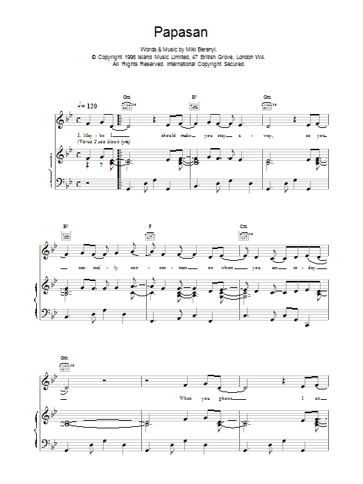 Download Lush Papasan Sheet Music and learn how to play Piano, Vocal & Guitar (Right-Hand Melody) PDF digital score in minutes