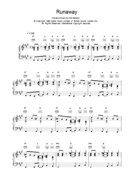 Download Lush Runaway Sheet Music and learn how to play Piano, Vocal & Guitar (Right-Hand Melody) PDF digital score in minutes