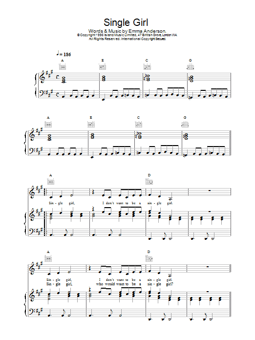 Download Lush Single Girl Sheet Music and learn how to play Piano, Vocal & Guitar (Right-Hand Melody) PDF digital score in minutes