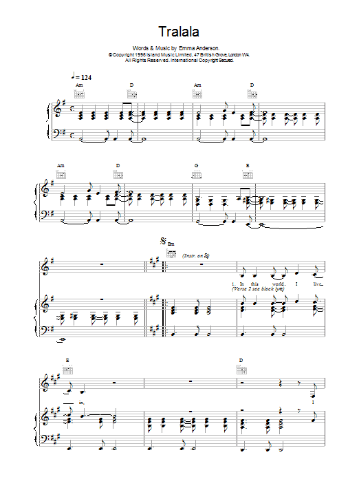 Download Lush Tralala Sheet Music and learn how to play Piano, Vocal & Guitar (Right-Hand Melody) PDF digital score in minutes