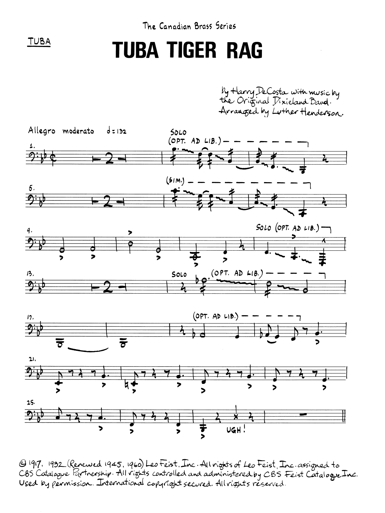 Download Luther Henderson Tuba Tiger Rag - Tuba Sheet Music and learn how to play Brass Ensemble PDF digital score in minutes