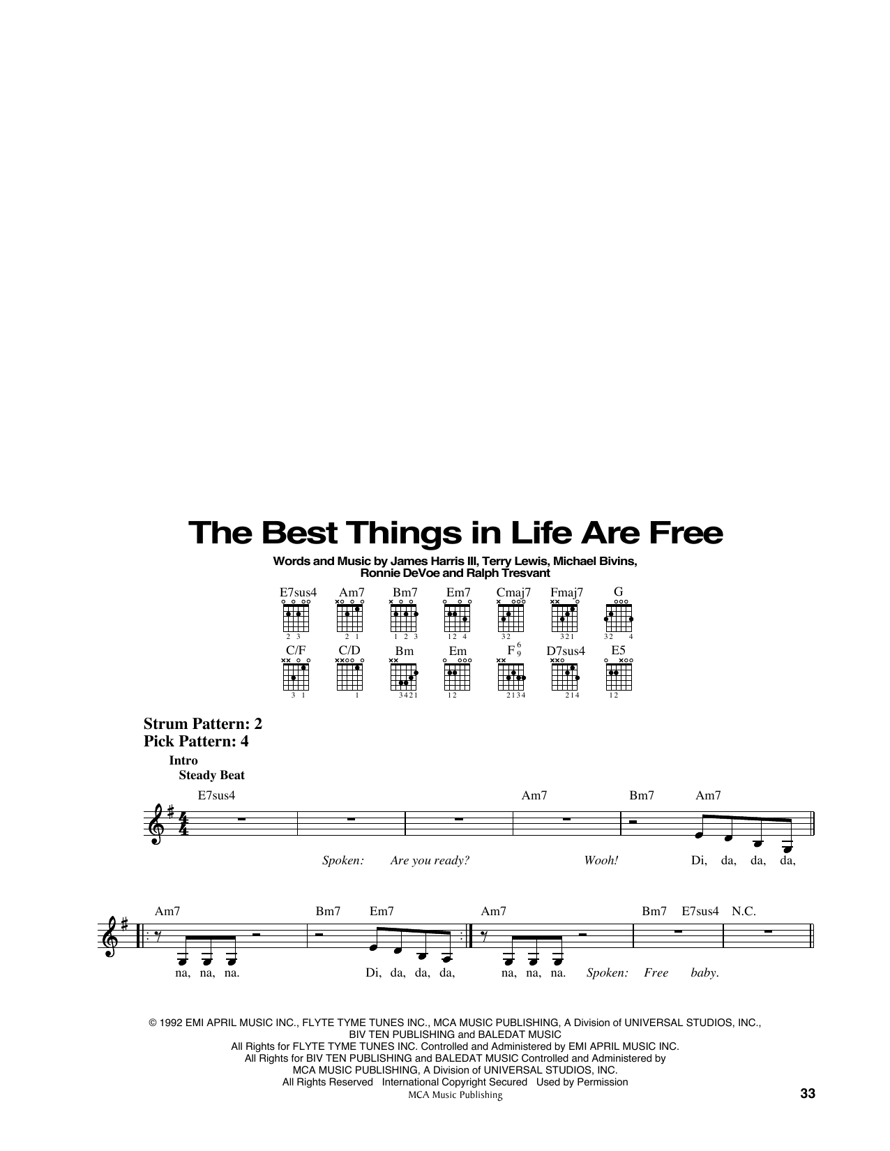 Download Luther Vandross & Janet Jackson The Best Things In Life Are Free (from Mo' Money) Sheet Music and learn how to play Easy Guitar PDF digital score in minutes
