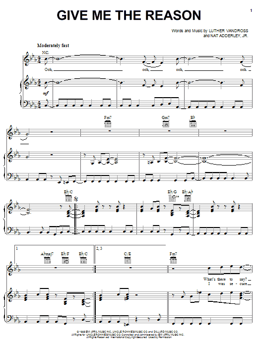 Download Luther Vandross Give Me The Reason Sheet Music and learn how to play Piano, Vocal & Guitar (Right-Hand Melody) PDF digital score in minutes