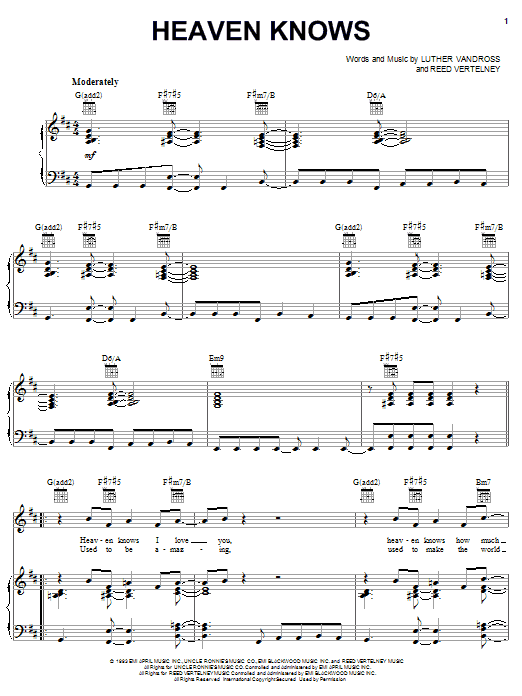 Download Luther Vandross Heaven Knows Sheet Music and learn how to play Piano, Vocal & Guitar (Right-Hand Melody) PDF digital score in minutes
