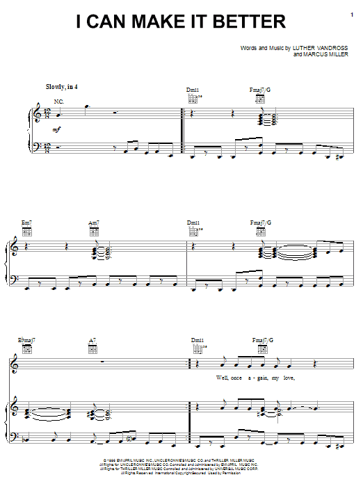 Download Luther Vandross I Can Make It Better Sheet Music and learn how to play Piano, Vocal & Guitar (Right-Hand Melody) PDF digital score in minutes