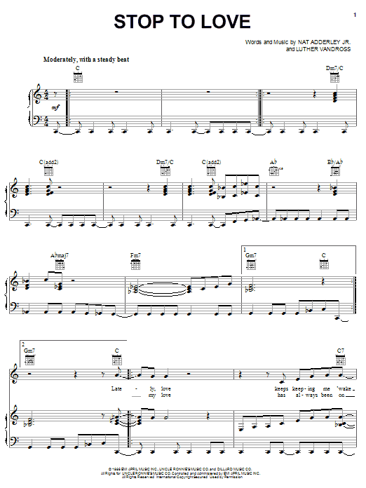 Download Luther Vandross Stop To Love Sheet Music and learn how to play Piano, Vocal & Guitar (Right-Hand Melody) PDF digital score in minutes