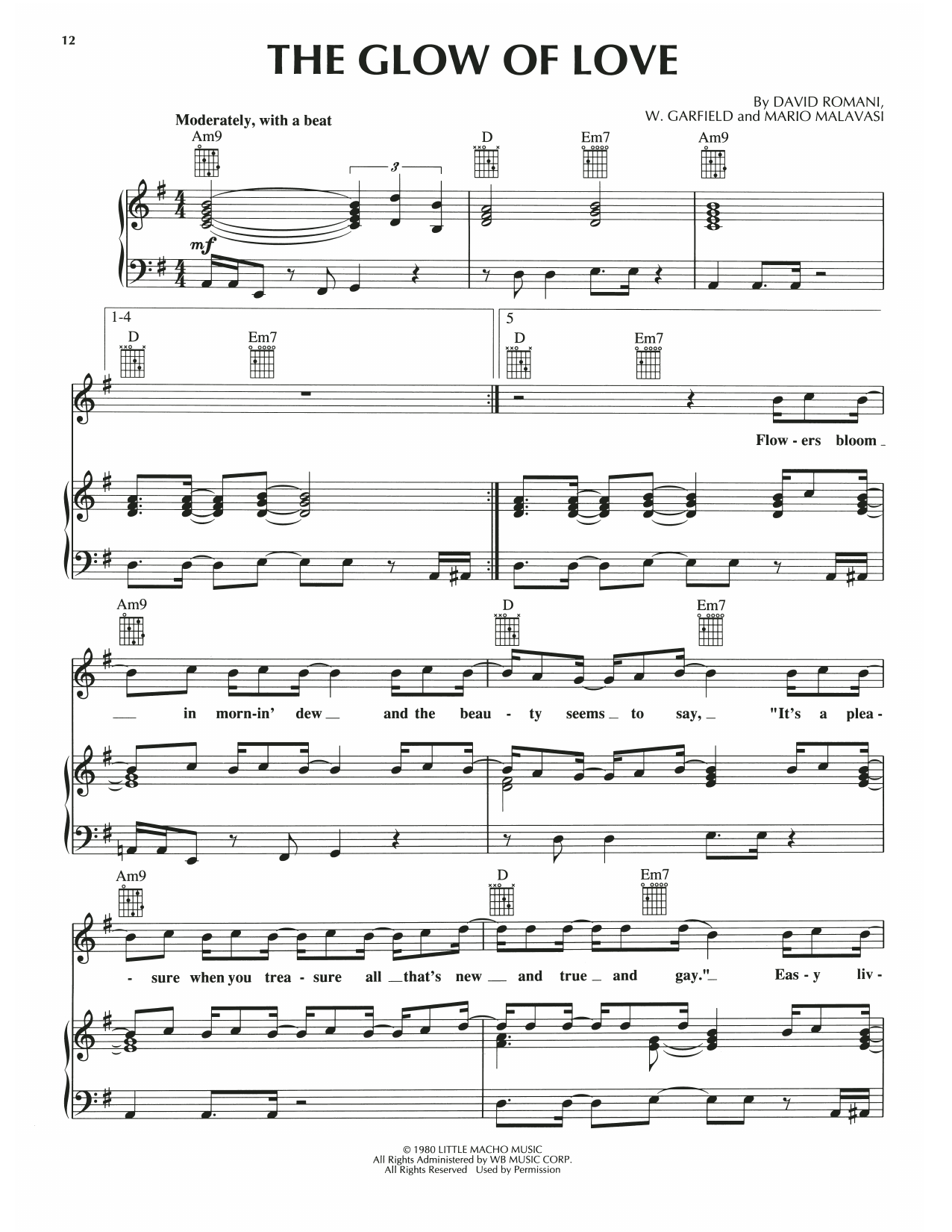 Download Luther Vandross The Glow Of Love Sheet Music and learn how to play Piano, Vocal & Guitar Chords (Right-Hand Melody) PDF digital score in minutes
