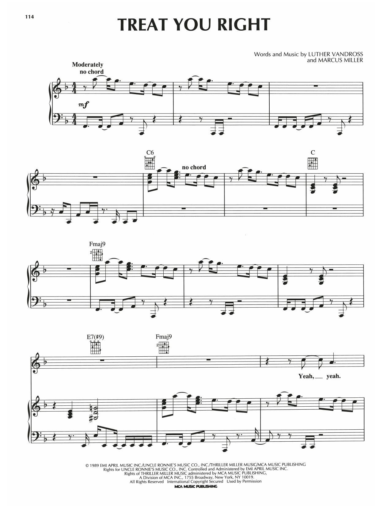 Download Luther Vandross Treat You Right Sheet Music and learn how to play Piano, Vocal & Guitar Chords (Right-Hand Melody) PDF digital score in minutes