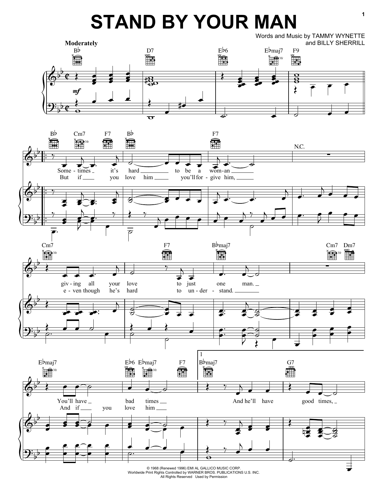 Download Lyle Lovett Stand By Your Man Sheet Music and learn how to play Piano, Vocal & Guitar (Right-Hand Melody) PDF digital score in minutes
