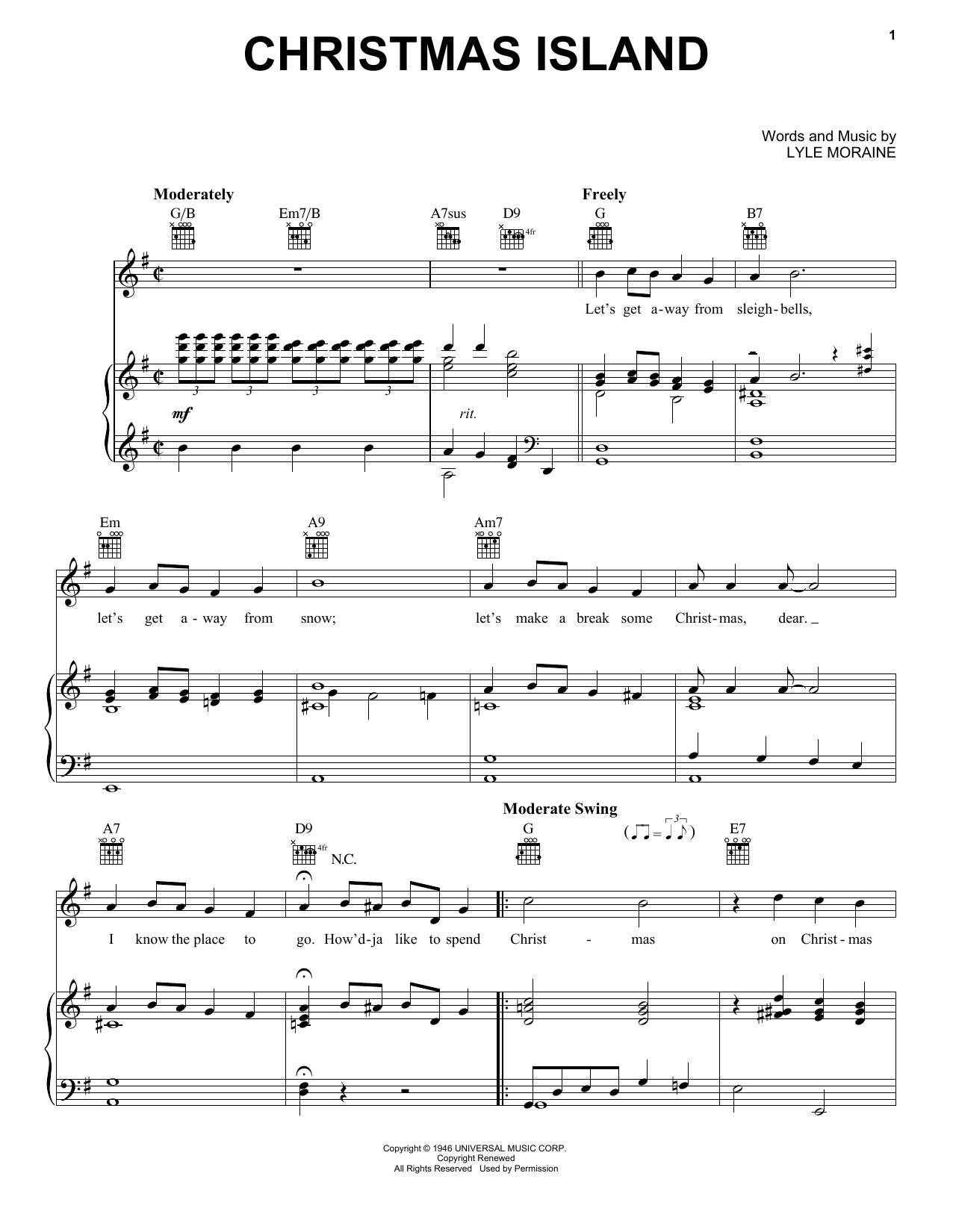 Lyle Moraine Christmas Island Sheet Music Notes Download Printable Pdf Score