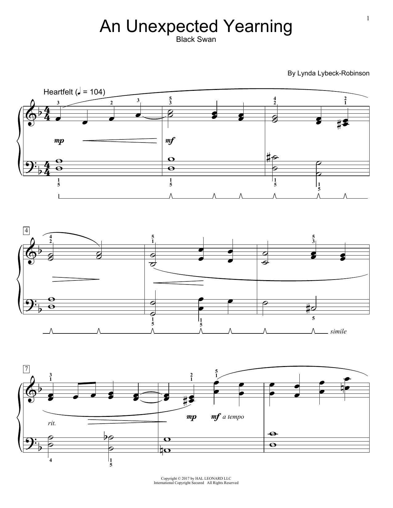 Download Lynda Lybeck-Robinson An Unexpected Yearning Sheet Music and learn how to play Educational Piano PDF digital score in minutes