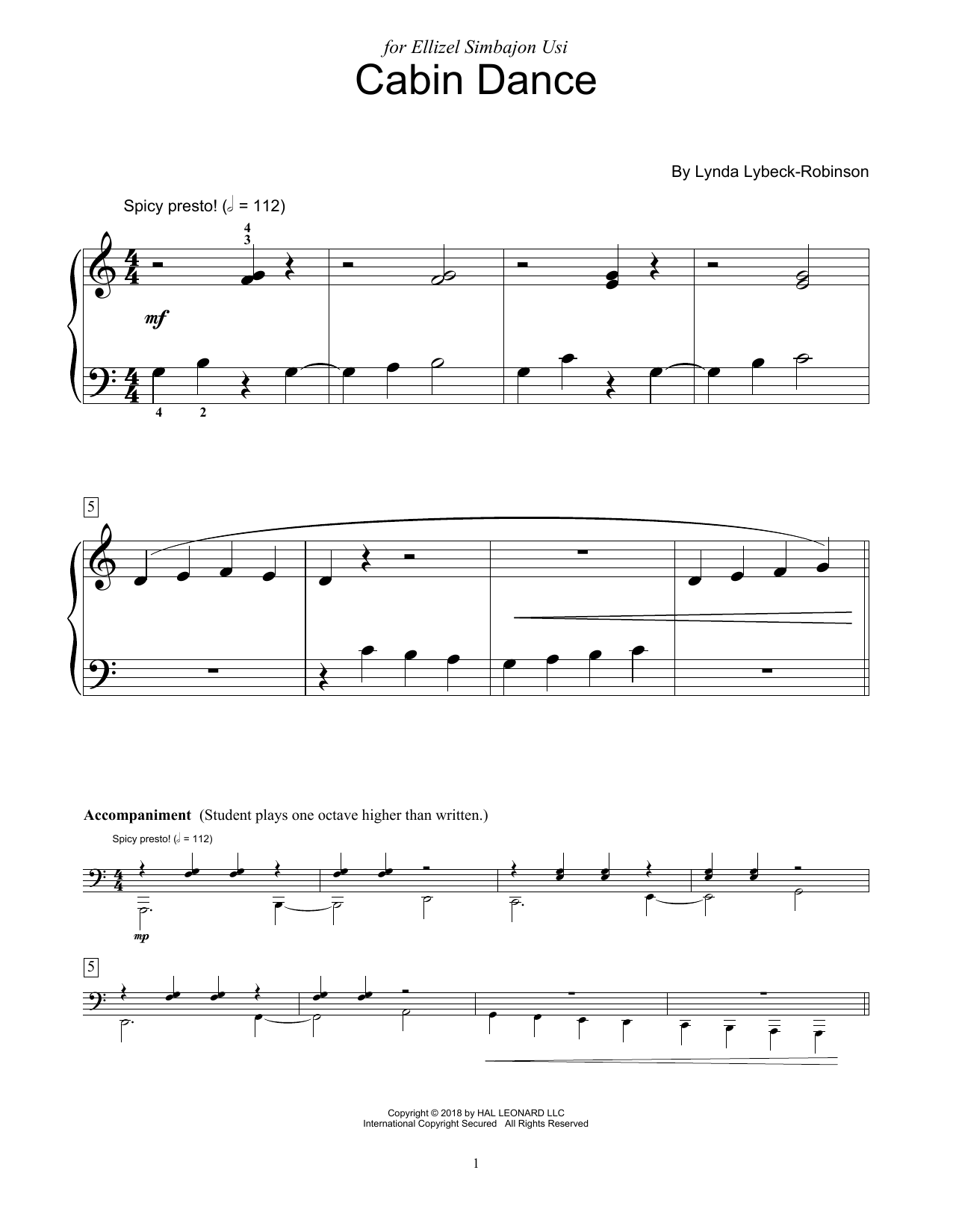 Download Lynda Lybeck-Robinson Cabin Dance Sheet Music and learn how to play Educational Piano PDF digital score in minutes