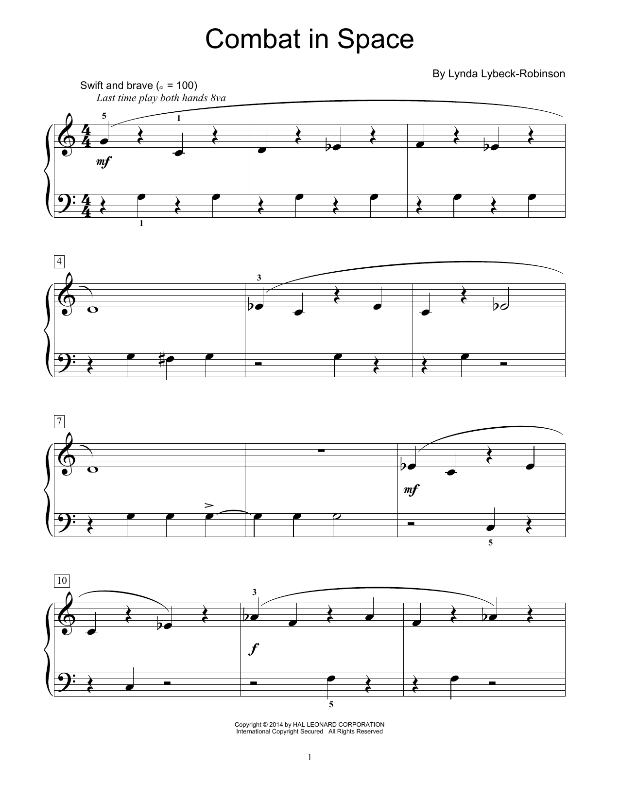 Download Lynda Lybeck-Robinson Combat In Space Sheet Music and learn how to play Easy Piano PDF digital score in minutes