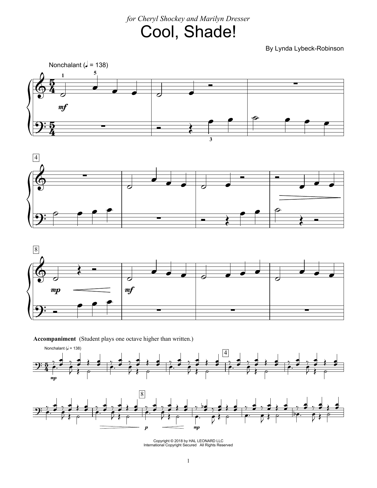 Download Lynda Lybeck-Robinson Cool, Shade! Sheet Music and learn how to play Educational Piano PDF digital score in minutes