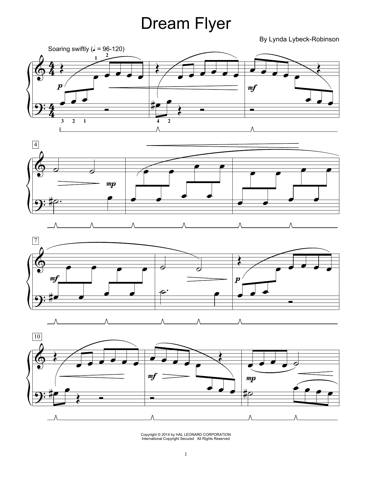 Download Lynda Lybeck-Robinson Dream Flyer Sheet Music and learn how to play Easy Piano PDF digital score in minutes