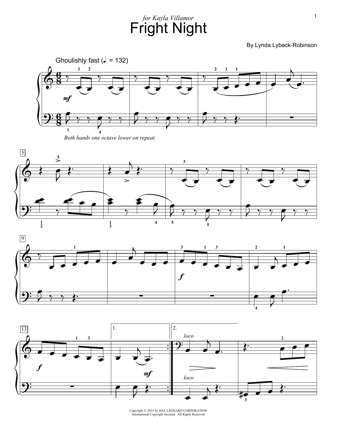 Download Lynda Lybeck-Robinson Fright Night Sheet Music and learn how to play Easy Piano PDF digital score in minutes