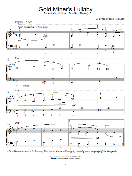 Download Lynda Lybeck-Robinson Gold Miner's Lullaby Sheet Music and learn how to play Easy Piano PDF digital score in minutes
