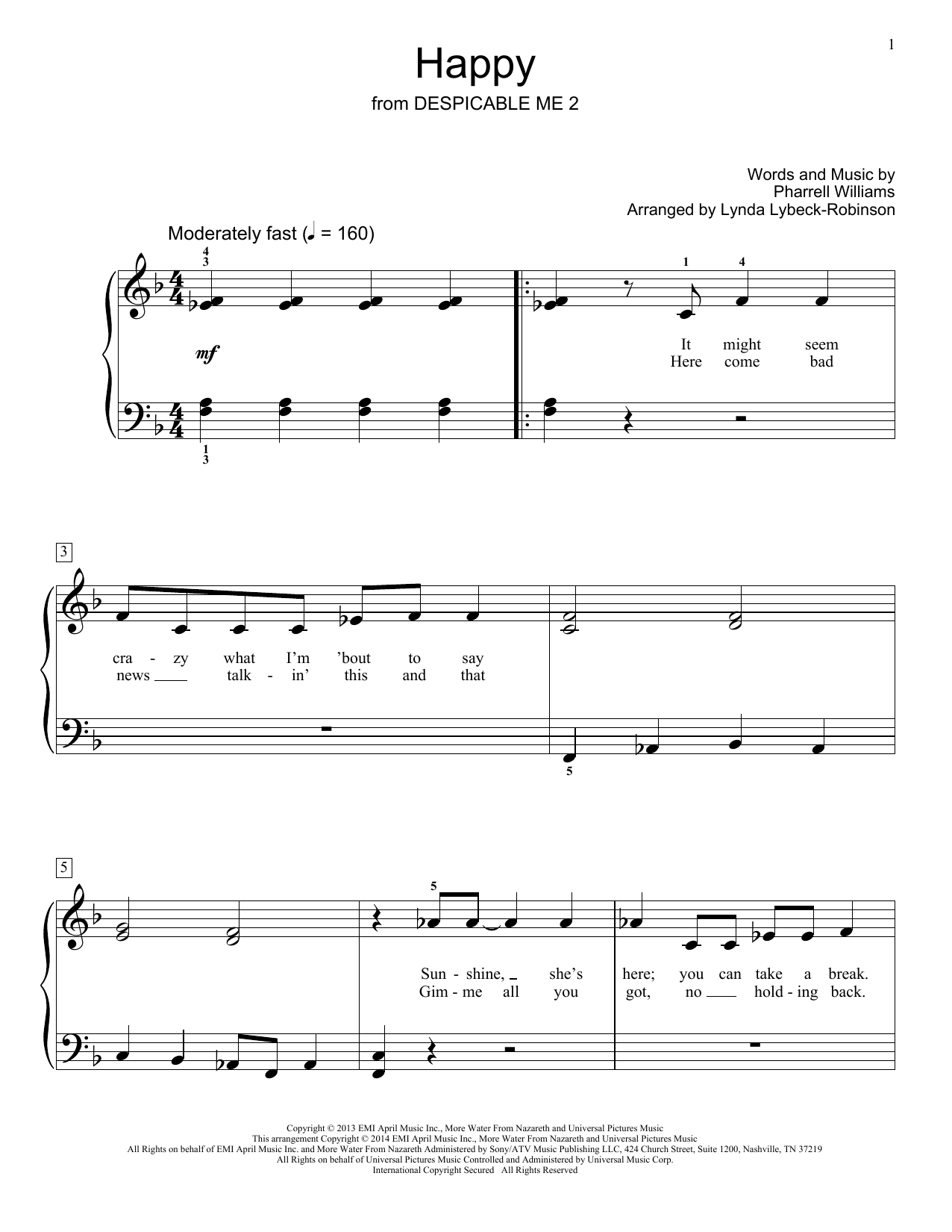 Download Pharrell Williams Happy Sheet Music and learn how to play Easy Piano PDF digital score in minutes