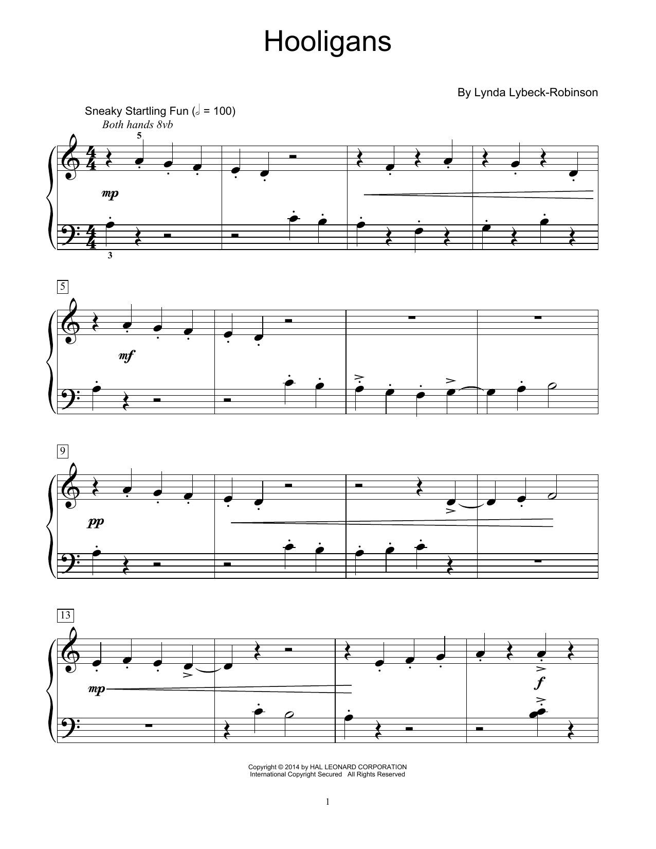 Download Lynda Lybeck-Robinson Hooligans Sheet Music and learn how to play Easy Piano PDF digital score in minutes