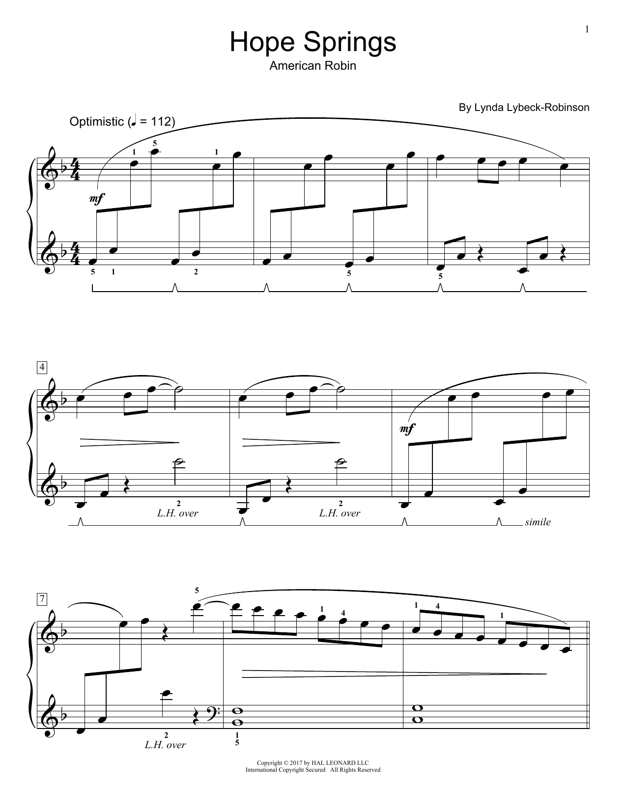 Download Lynda Lybeck-Robinson Hope Springs Sheet Music and learn how to play Educational Piano PDF digital score in minutes