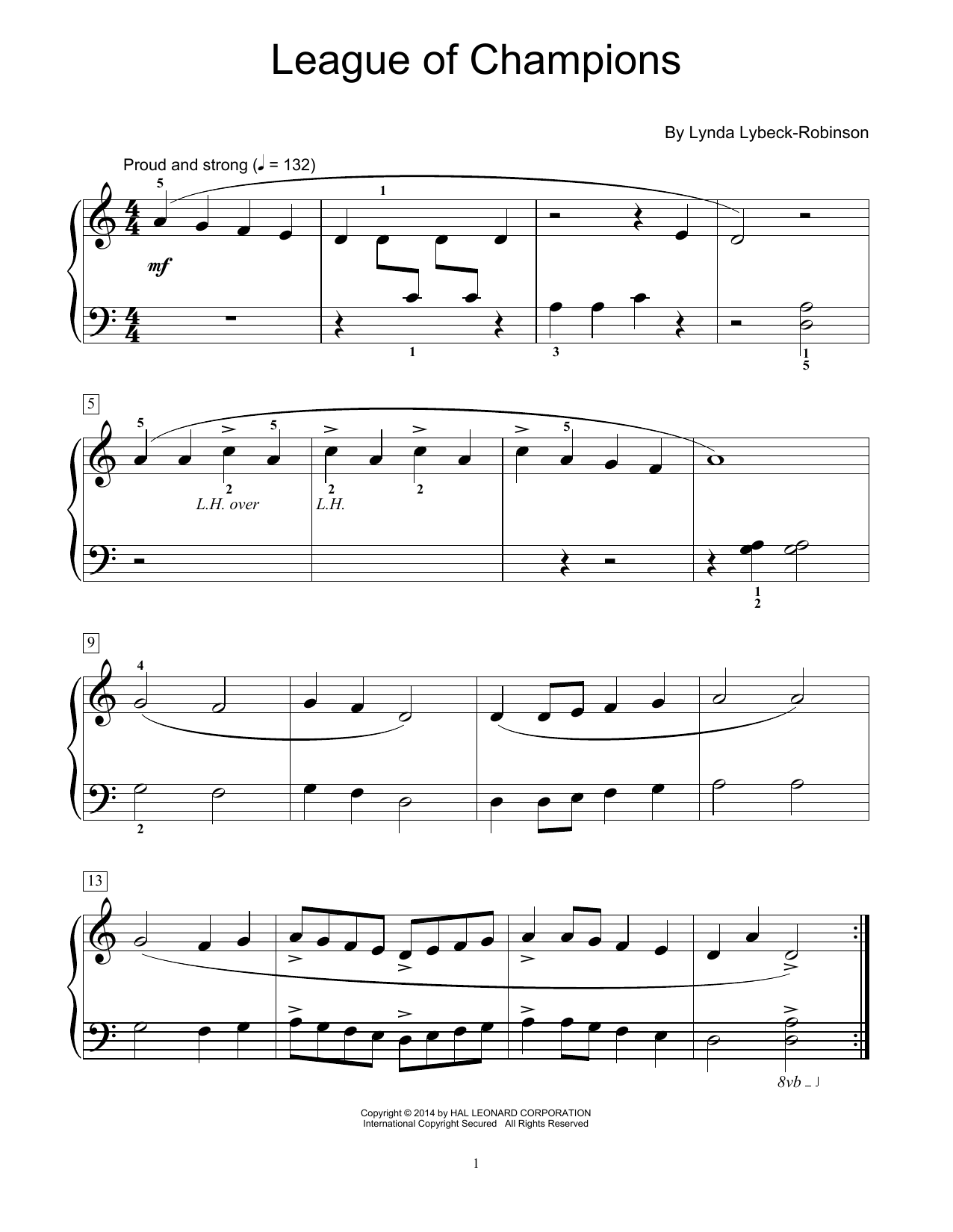 Download Lynda Lybeck-Robinson League Of Champions Sheet Music and learn how to play Easy Piano PDF digital score in minutes