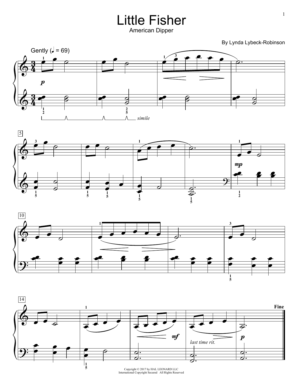 Download Lynda Lybeck-Robinson Little Fisher Sheet Music and learn how to play Educational Piano PDF digital score in minutes
