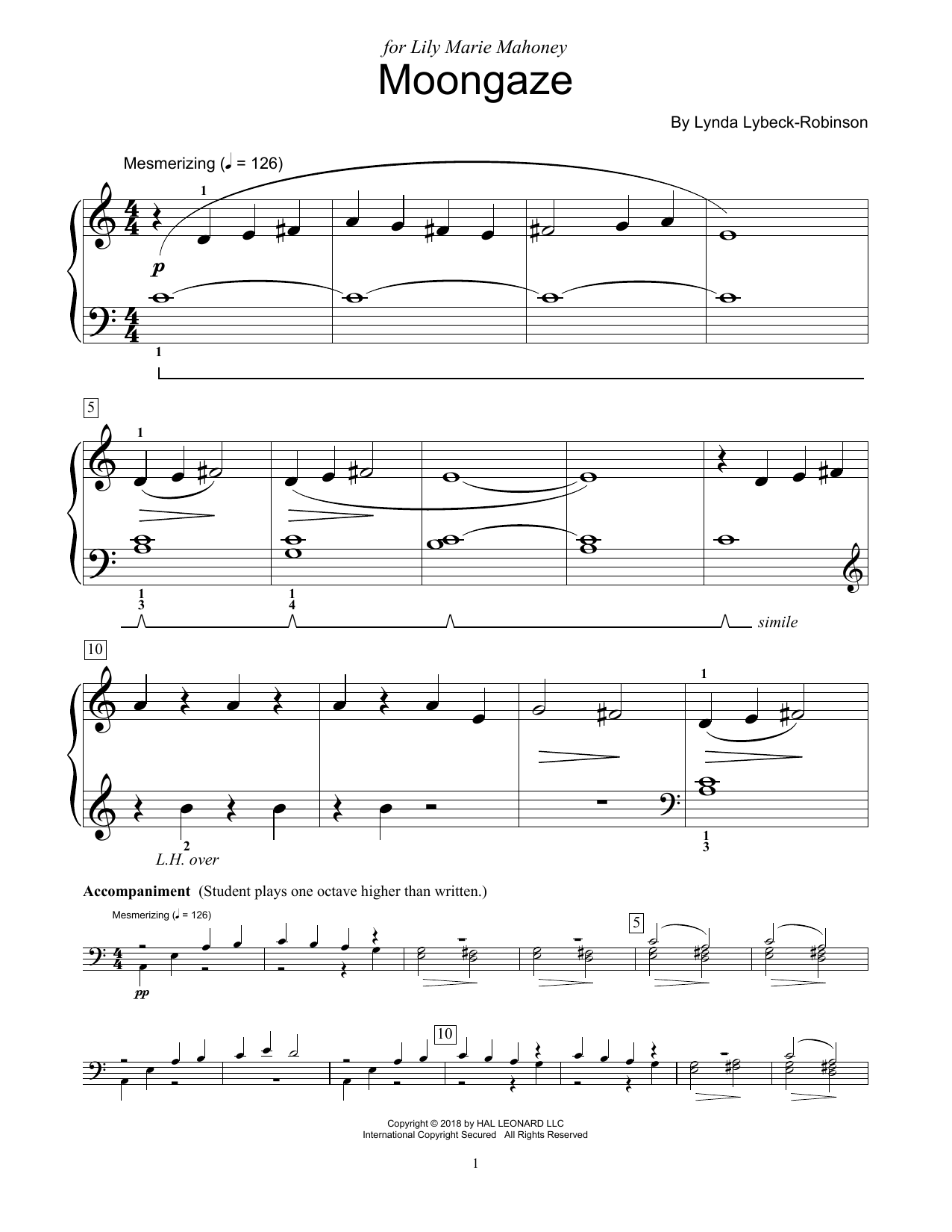 Download Lynda Lybeck-Robinson Moongaze Sheet Music and learn how to play Educational Piano PDF digital score in minutes