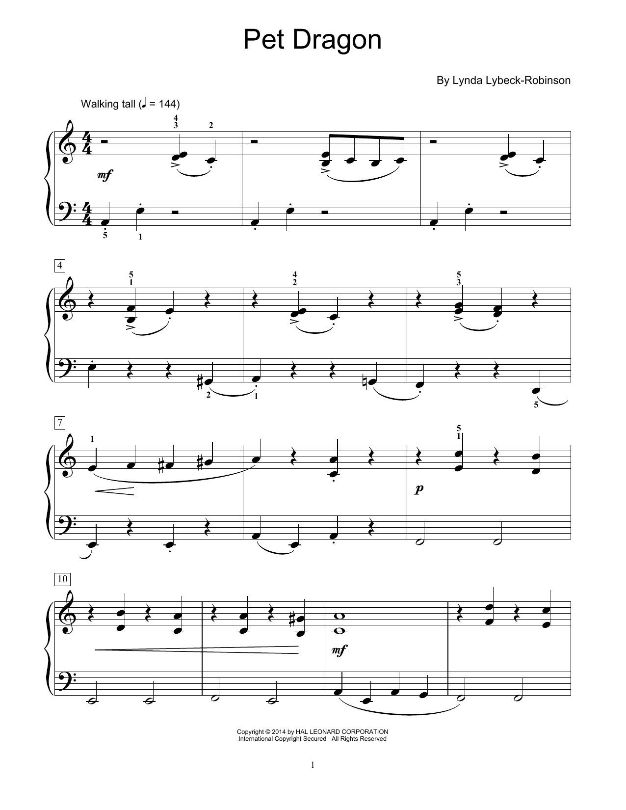 Download Lynda Lybeck-Robinson Pet Dragon Sheet Music and learn how to play Easy Piano PDF digital score in minutes