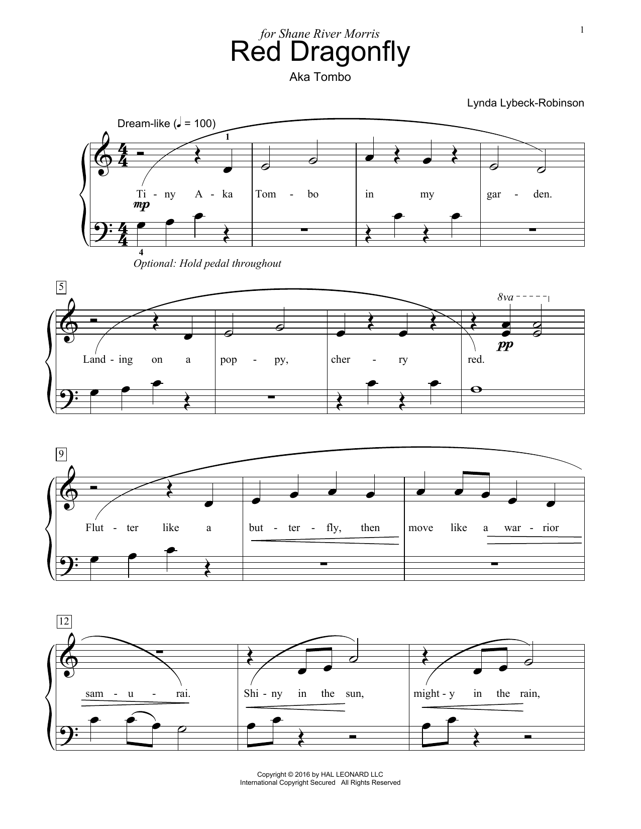 Download Lynda Lybeck-Robinson Red Dragonfly Sheet Music and learn how to play Educational Piano PDF digital score in minutes