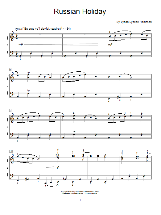 Download Lynda Lybeck-Robinson Russian Holiday Sheet Music and learn how to play Easy Piano PDF digital score in minutes