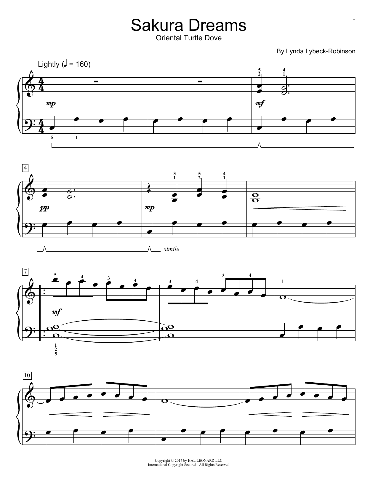 Download Lynda Lybeck-Robinson Sakura Dreams Sheet Music and learn how to play Educational Piano PDF digital score in minutes