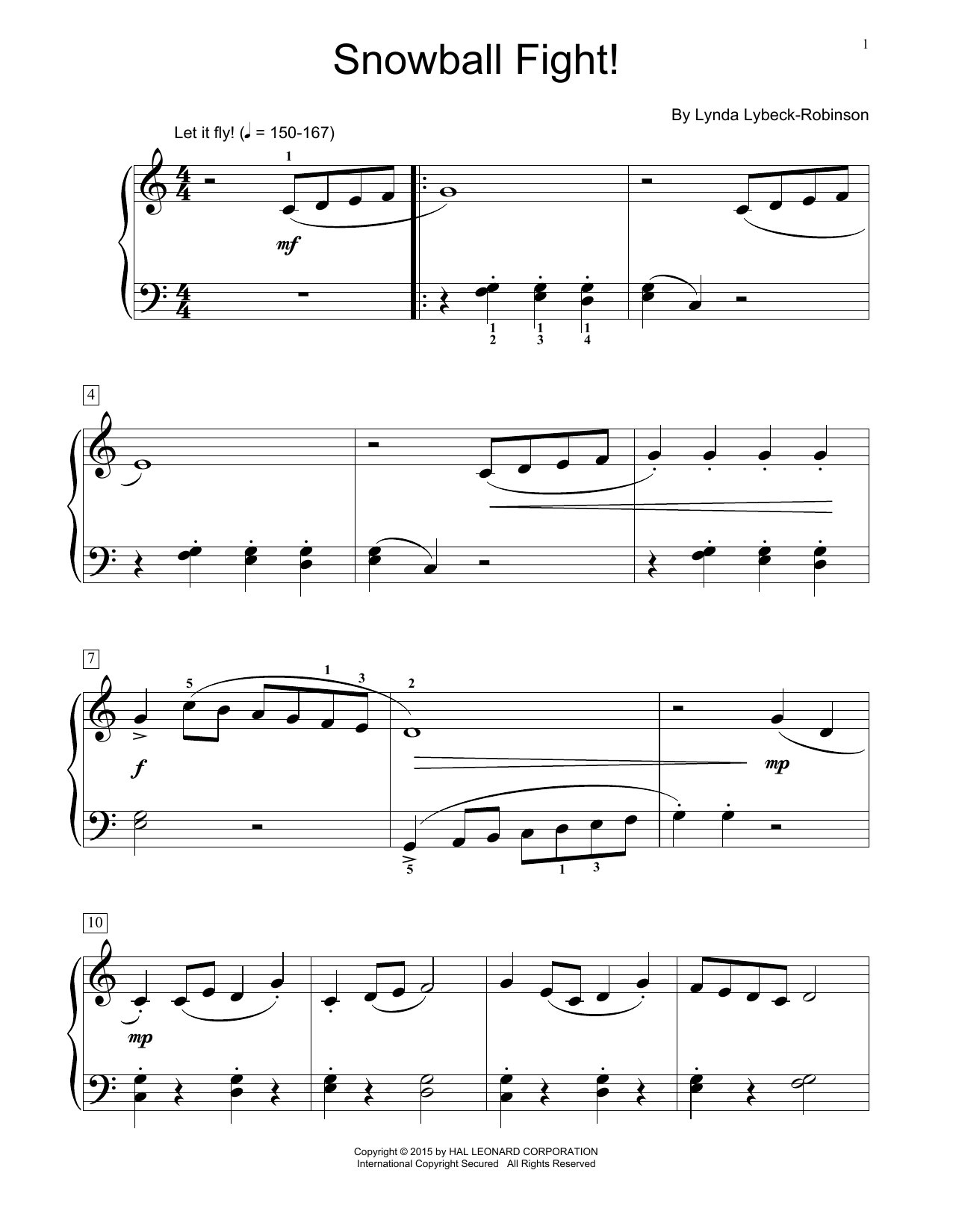 Download Lynda Lybeck-Robinson Snowball Fight! Sheet Music and learn how to play Easy Piano PDF digital score in minutes