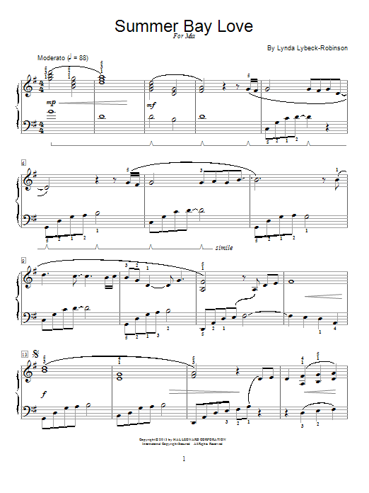 Download Lynda Lybeck-Robinson Summer Bay Love Sheet Music and learn how to play Piano Solo PDF digital score in minutes
