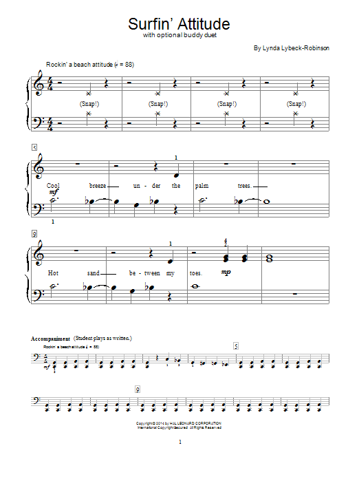 Download Lynda Lybeck-Robinson Surfin' Attitude Sheet Music and learn how to play Easy Piano PDF digital score in minutes