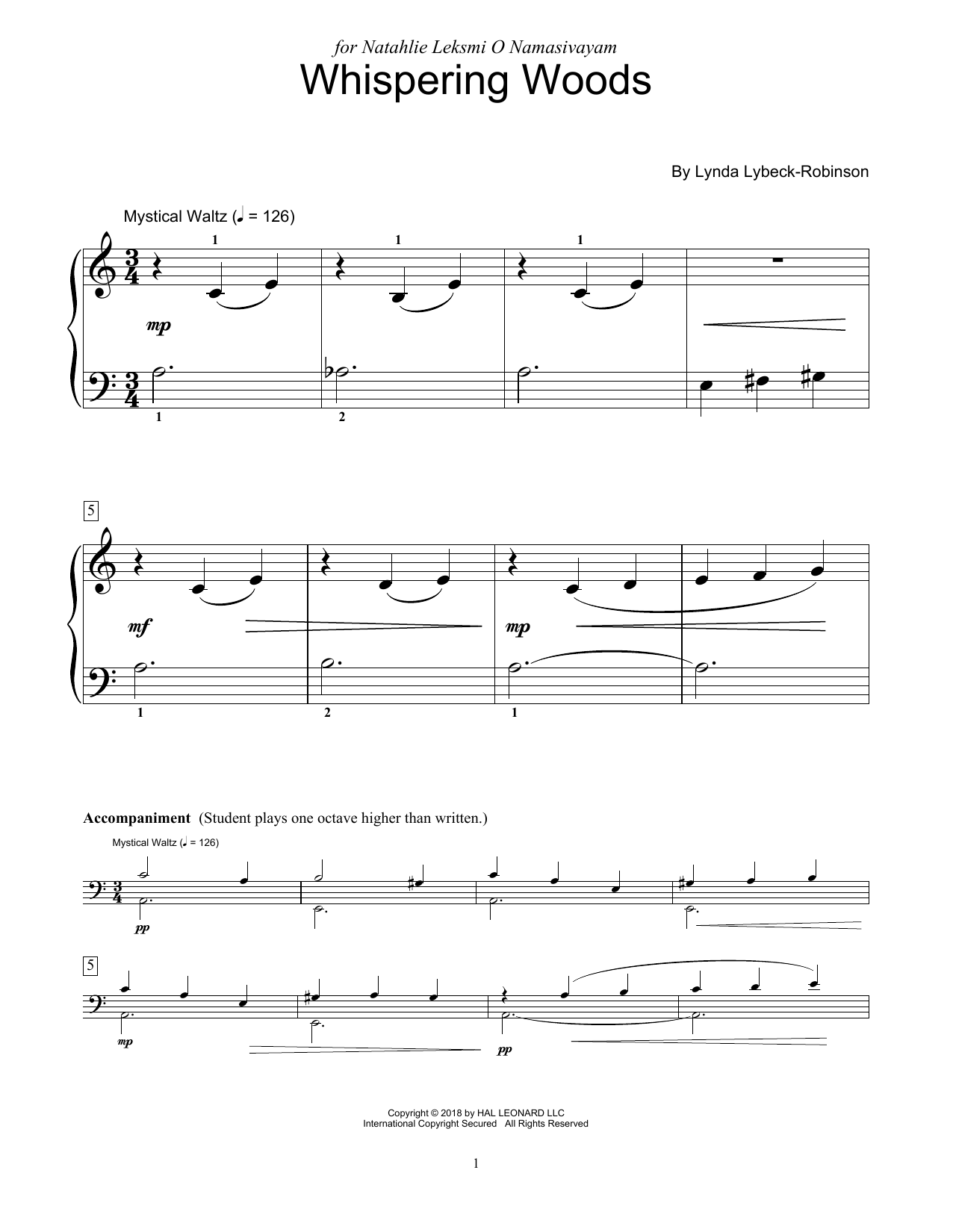 Download Lynda Lybeck-Robinson Whispering Woods Sheet Music and learn how to play Educational Piano PDF digital score in minutes