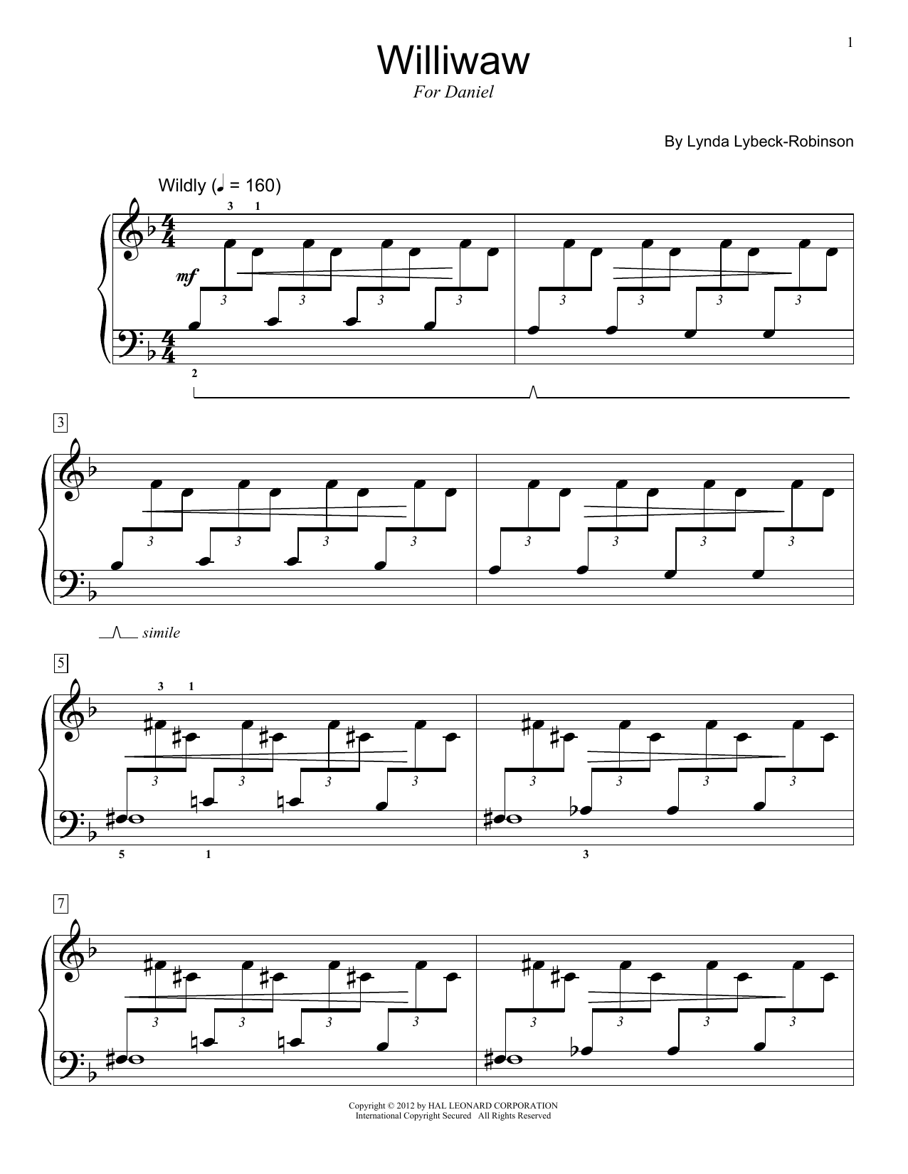 Download Lynda Lybeck-Robinson Williwaw Sheet Music and learn how to play Piano PDF digital score in minutes