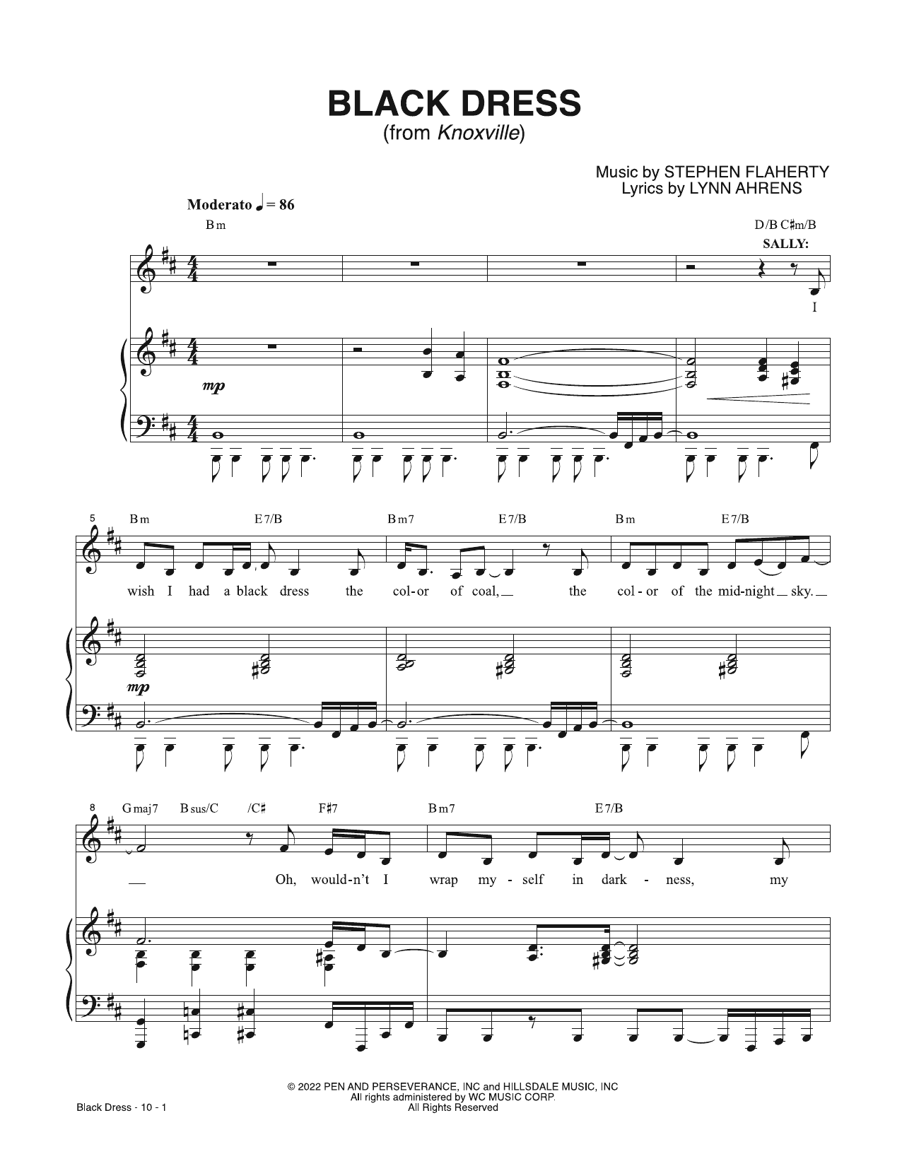 Download Lynn Ahrens & Stephen Flaherty Black Dress (from Knoxville) Sheet Music and learn how to play Piano & Vocal PDF digital score in minutes