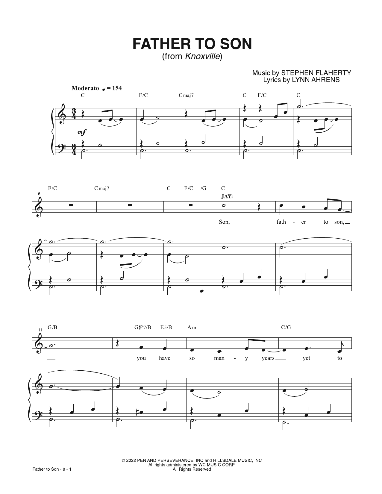 Download Lynn Ahrens & Stephen Flaherty Father To Son (from Knoxville) Sheet Music and learn how to play Piano & Vocal PDF digital score in minutes